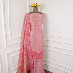 Glass Shimmer Baby Pink Unstitched Suit