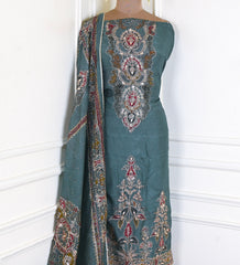 Organza Sea Green Unstitched Suit