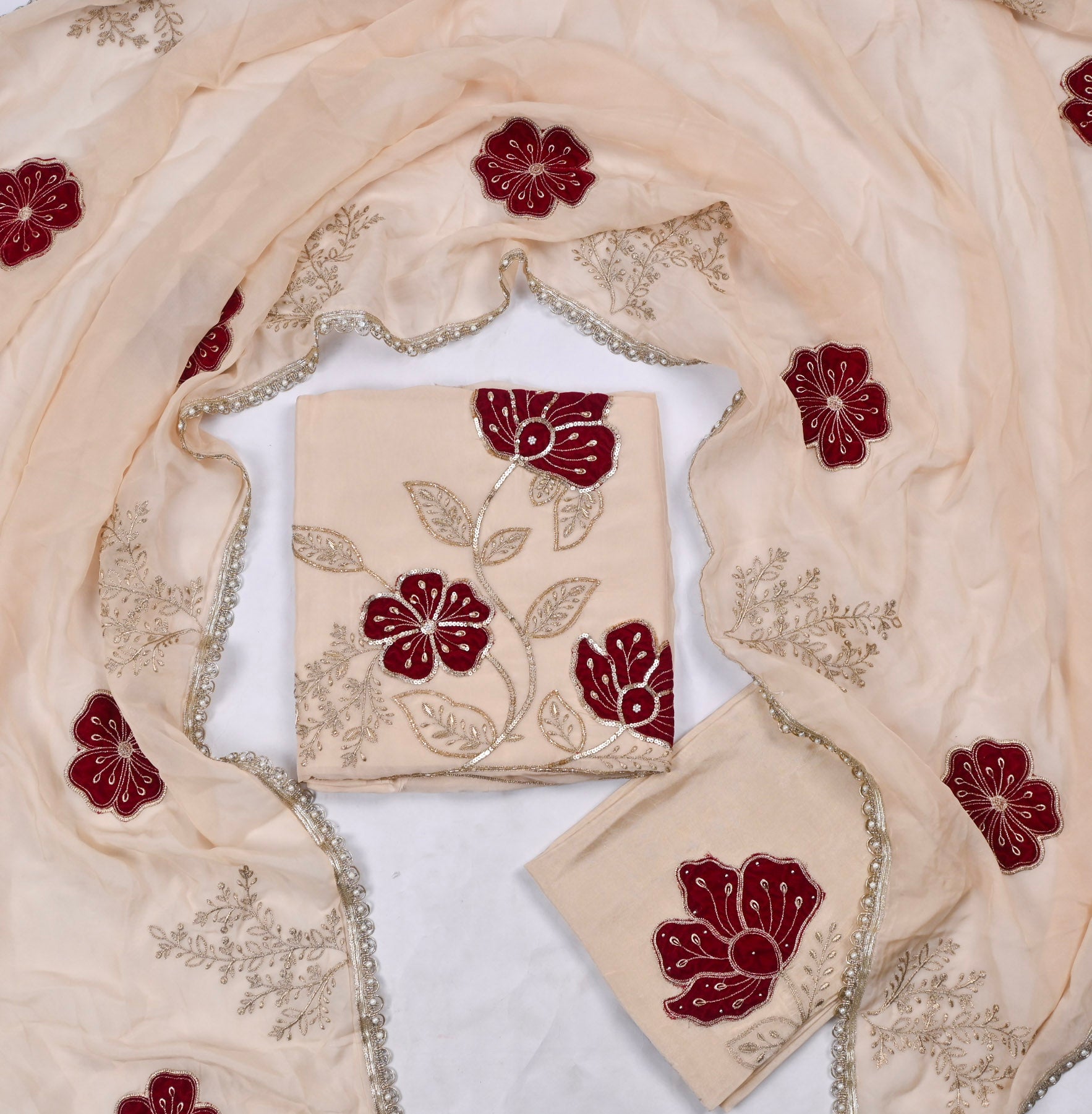 Organza Off-white Unstitched Suit