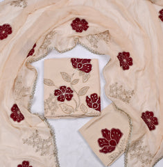 Organza Off-white Unstitched Suit
