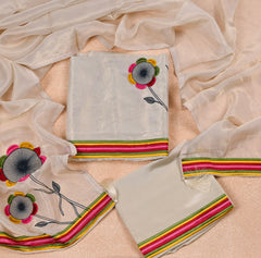 Pure Tissue Kanjivaram Beige Unstitched Suit