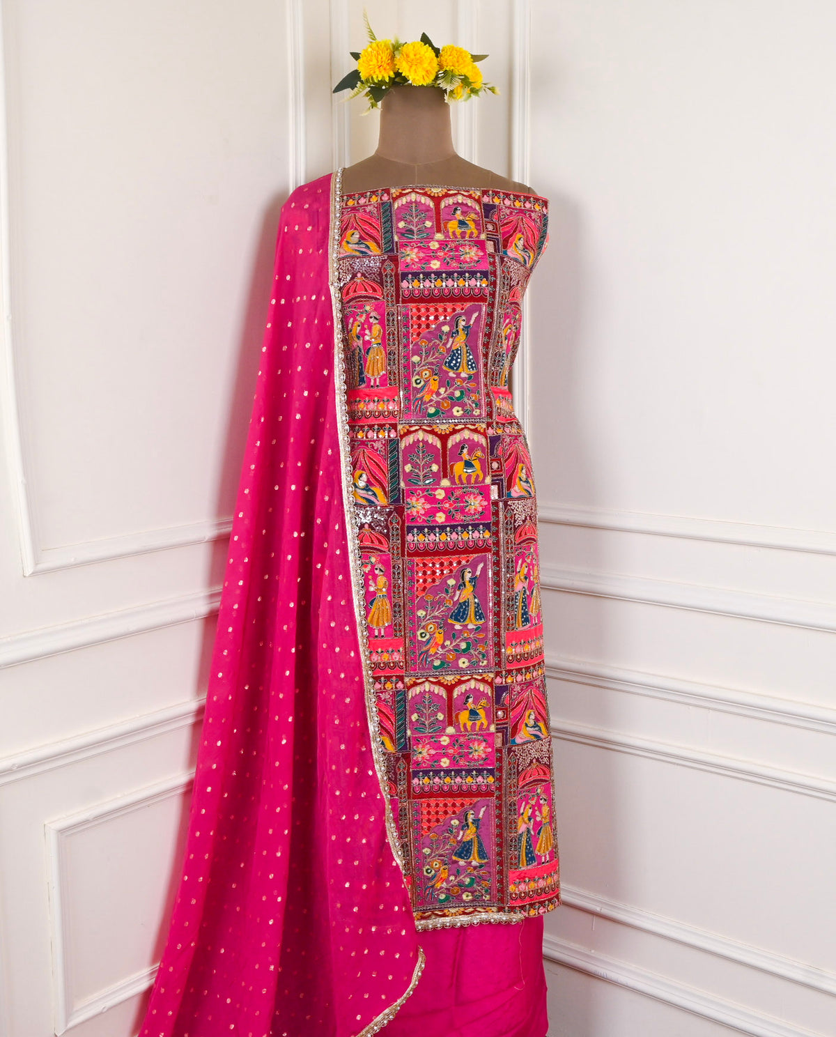 Crepe Pink Unstitched Suit