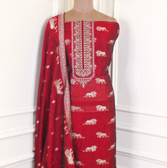 Banarasi Maroon Unstitched Suit