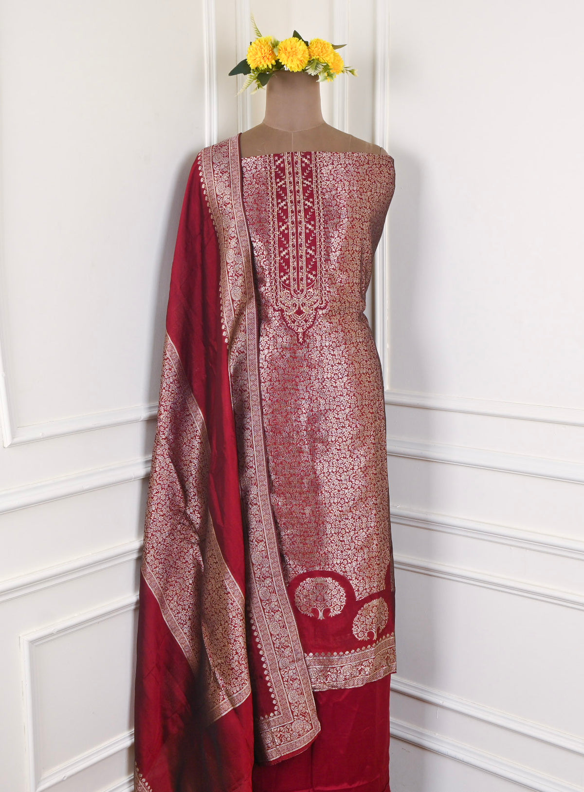 Banarasi Red Unstitched Suit
