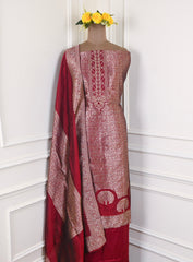 Banarasi Red Unstitched Suit