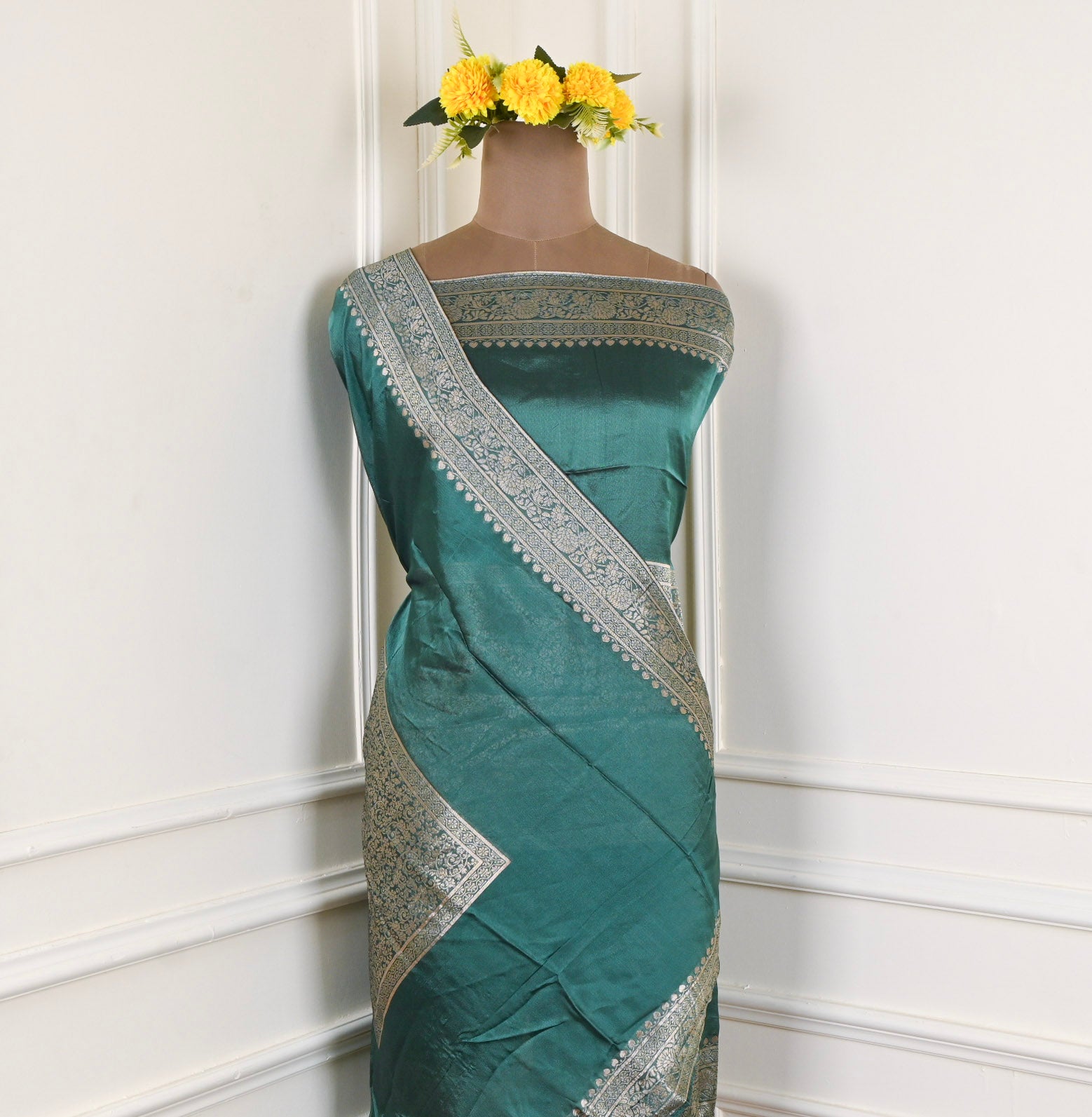 Banarasi Sea Green Unstitched Suit