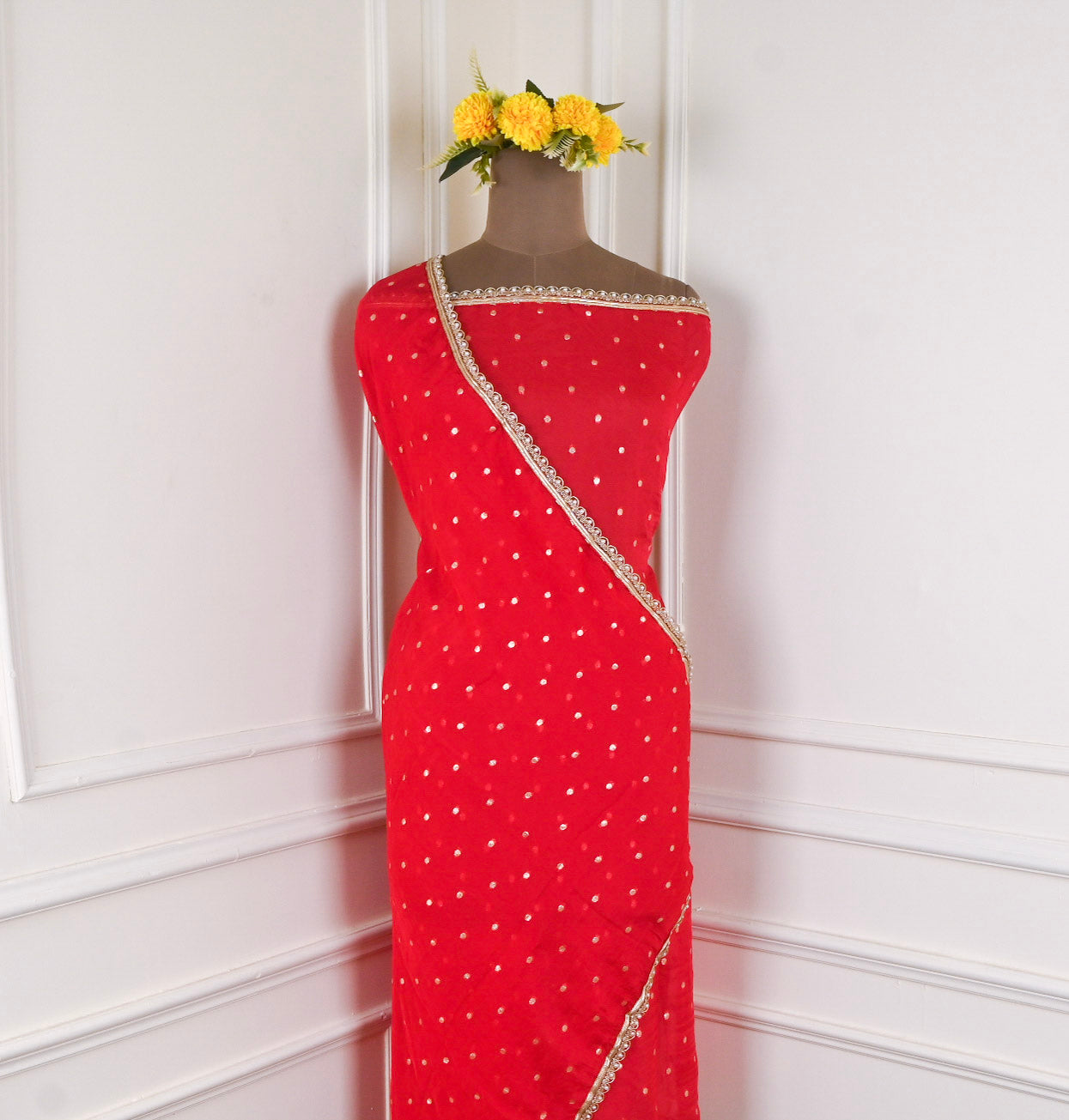 Banarasi Silk Red Unstitched Suit