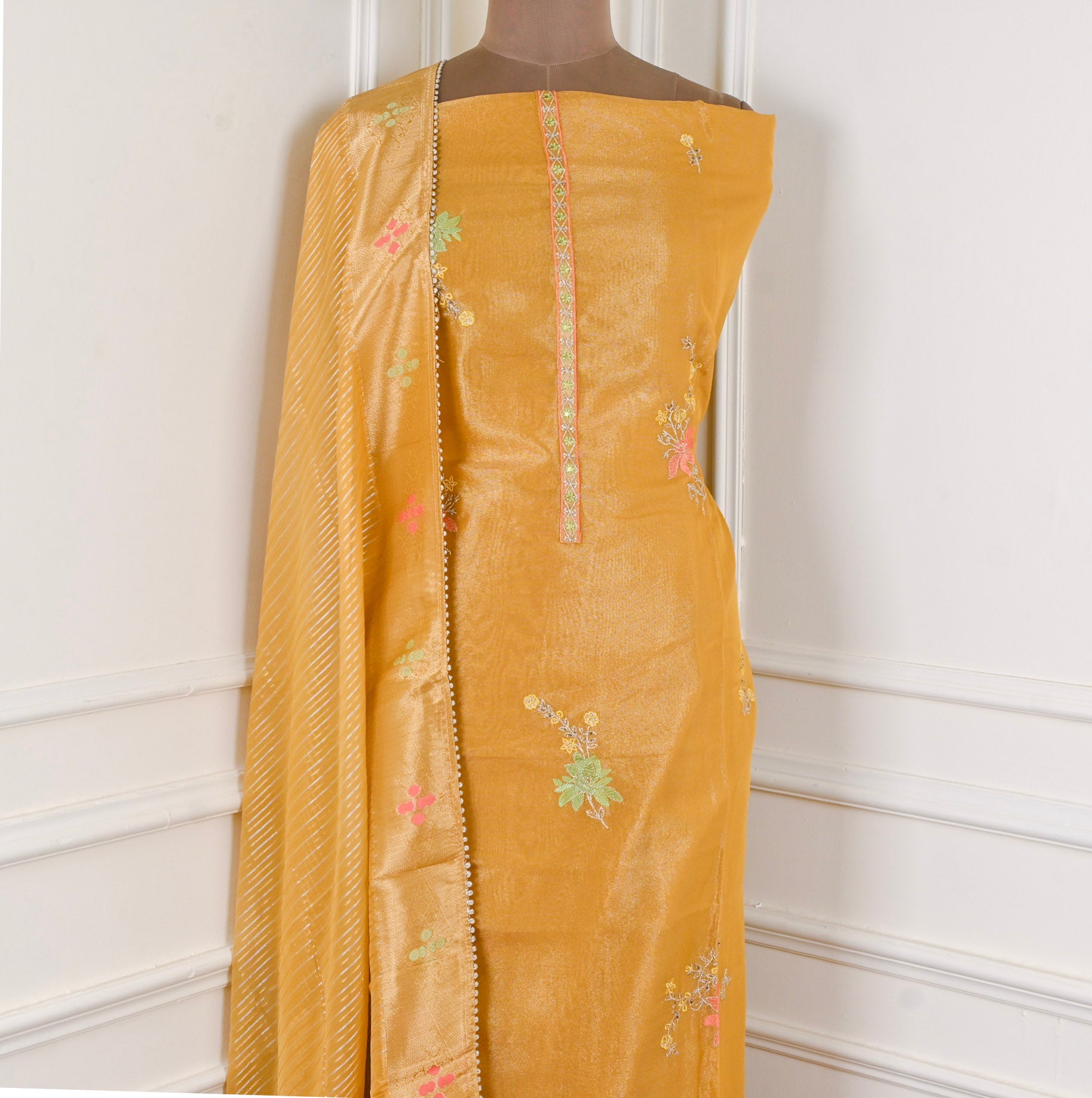 Shimmer Yellow Mustard Unstitched Suit
