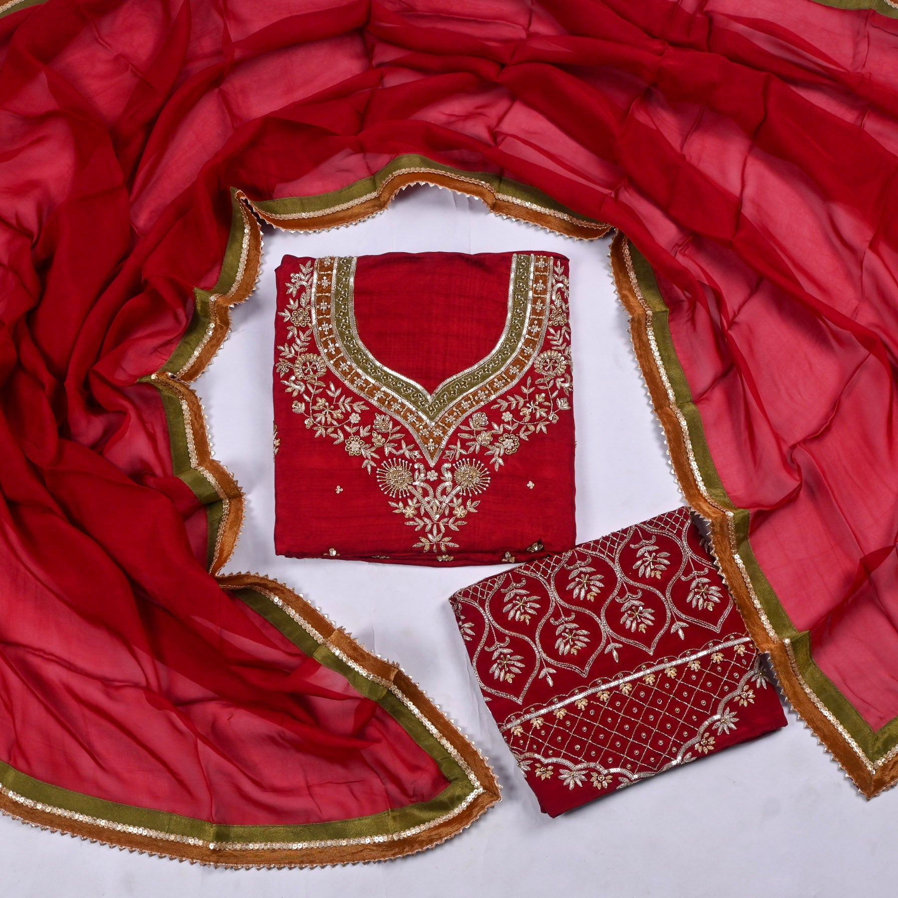 Khadi Maroon Unstitched Suit