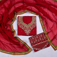 Khadi Maroon Unstitched Suit