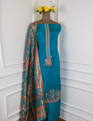 Crepe Organza Blue Unstitched Suit