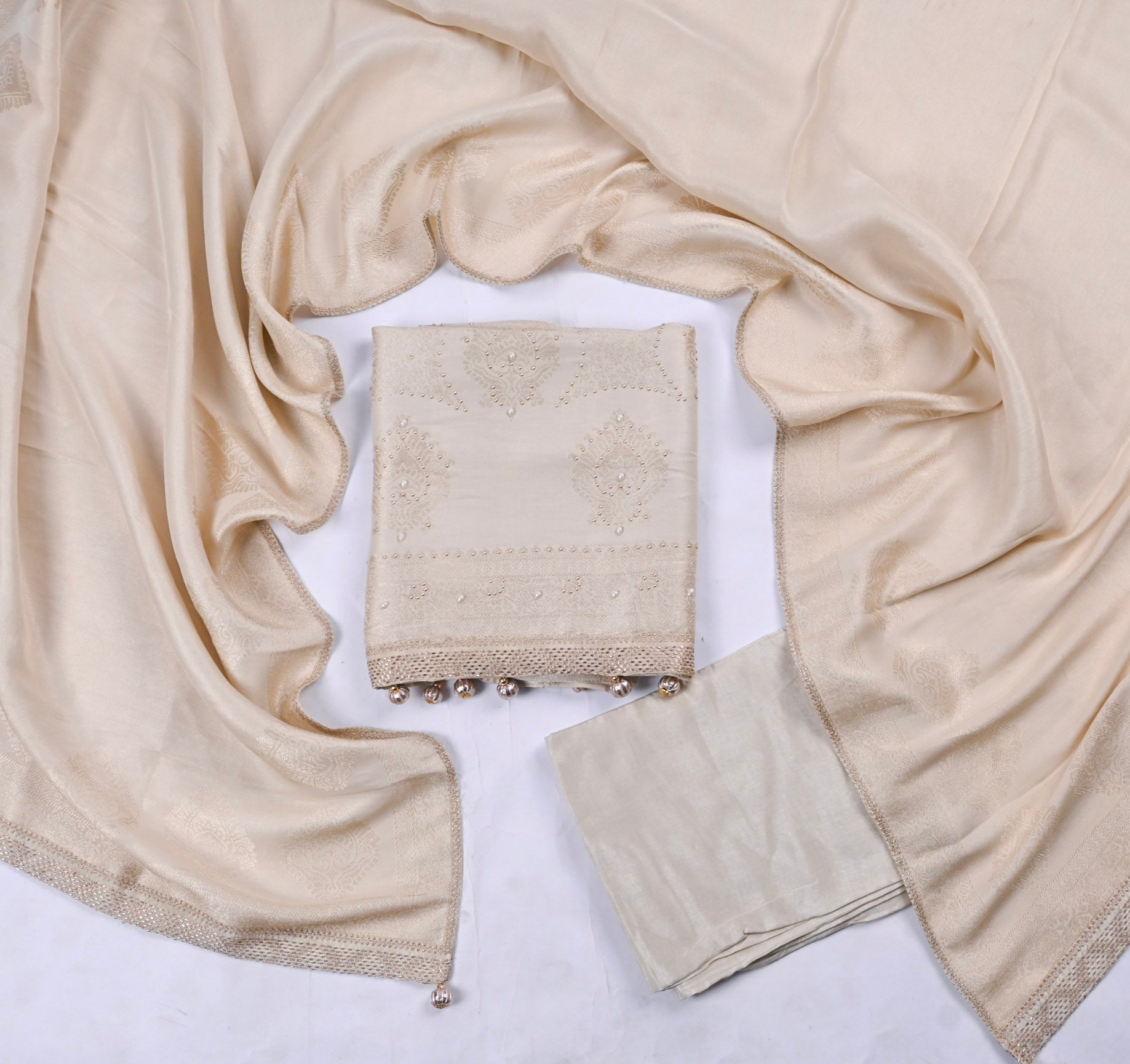 Brocade Silk Beige Unstitched Suit