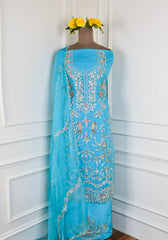 Organza Sky Blue Unstitched Suit