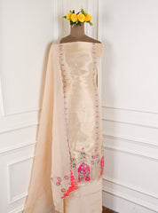 Banarasi Shimmer Beige Unstitched Suit