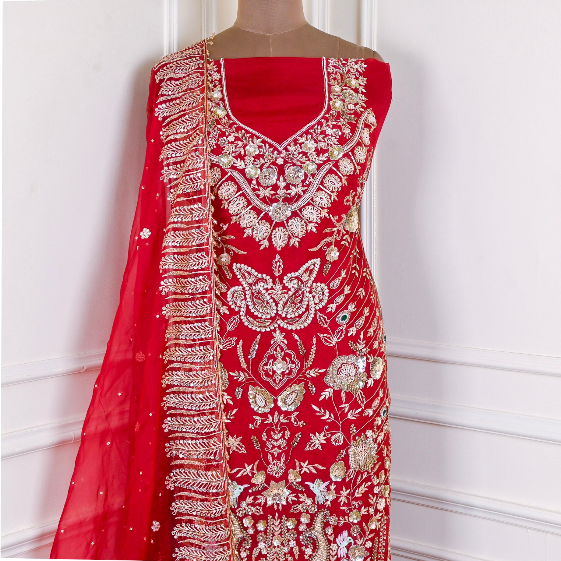 Organza Maroon Unstitched Suit