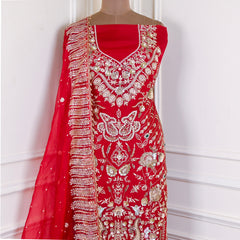 Organza Maroon Unstitched Suit