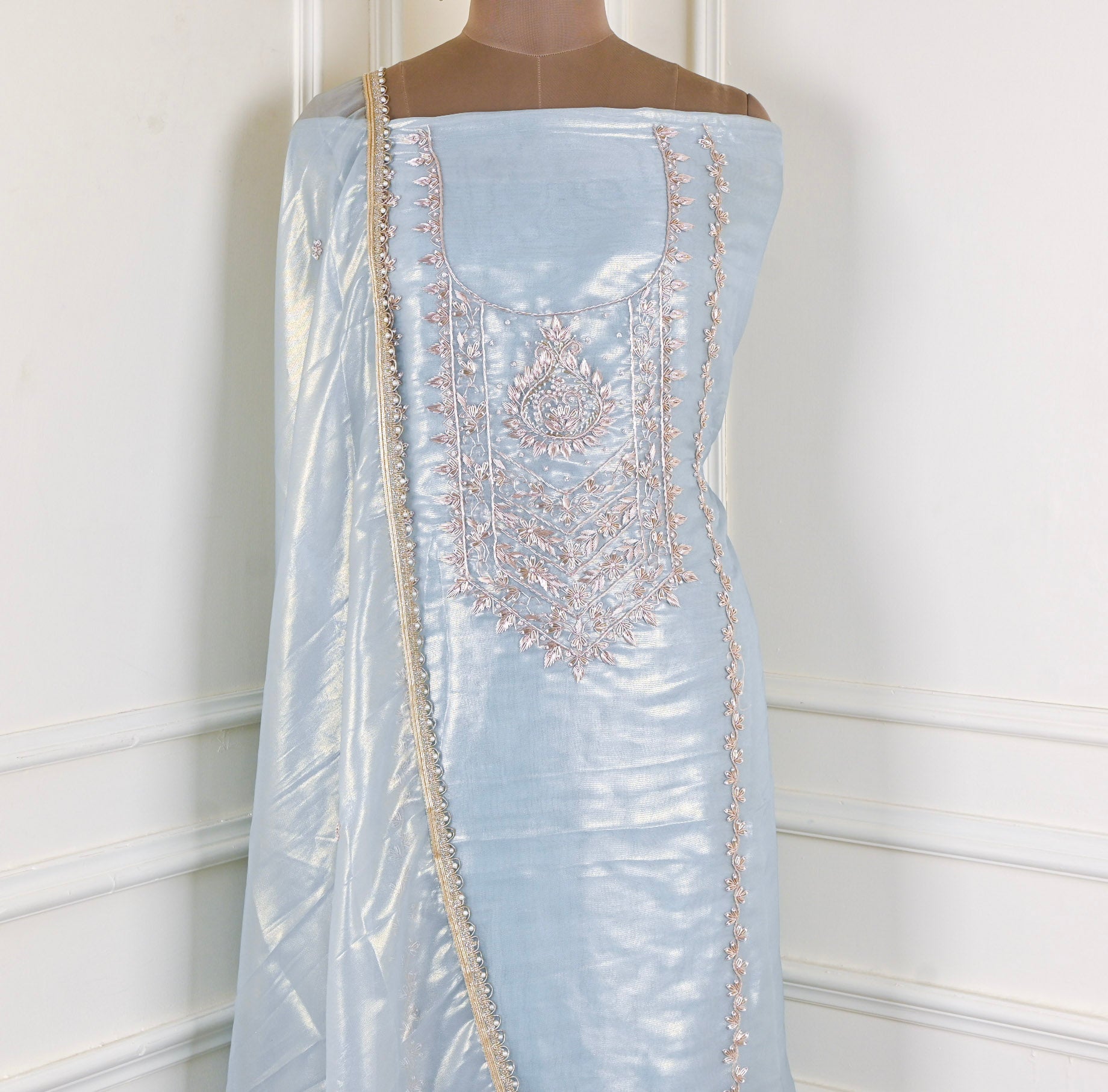 Sasha Silk Light Blue Unstitched Suit