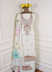 Organza White Unstitched Suit