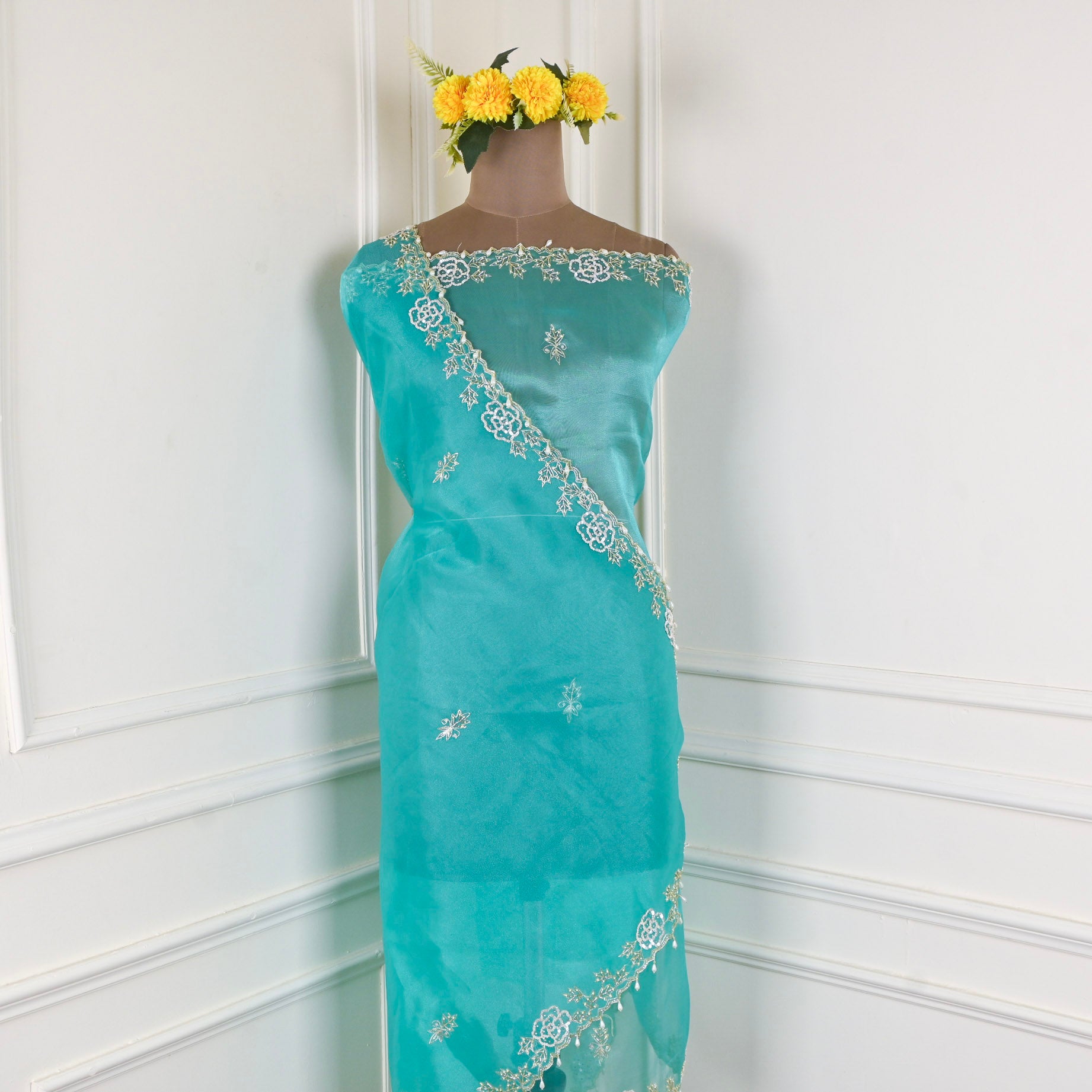 Glass Organza Blue Unstitched Suit