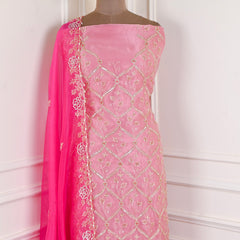 Glass Organza Pink Unstitched Suit