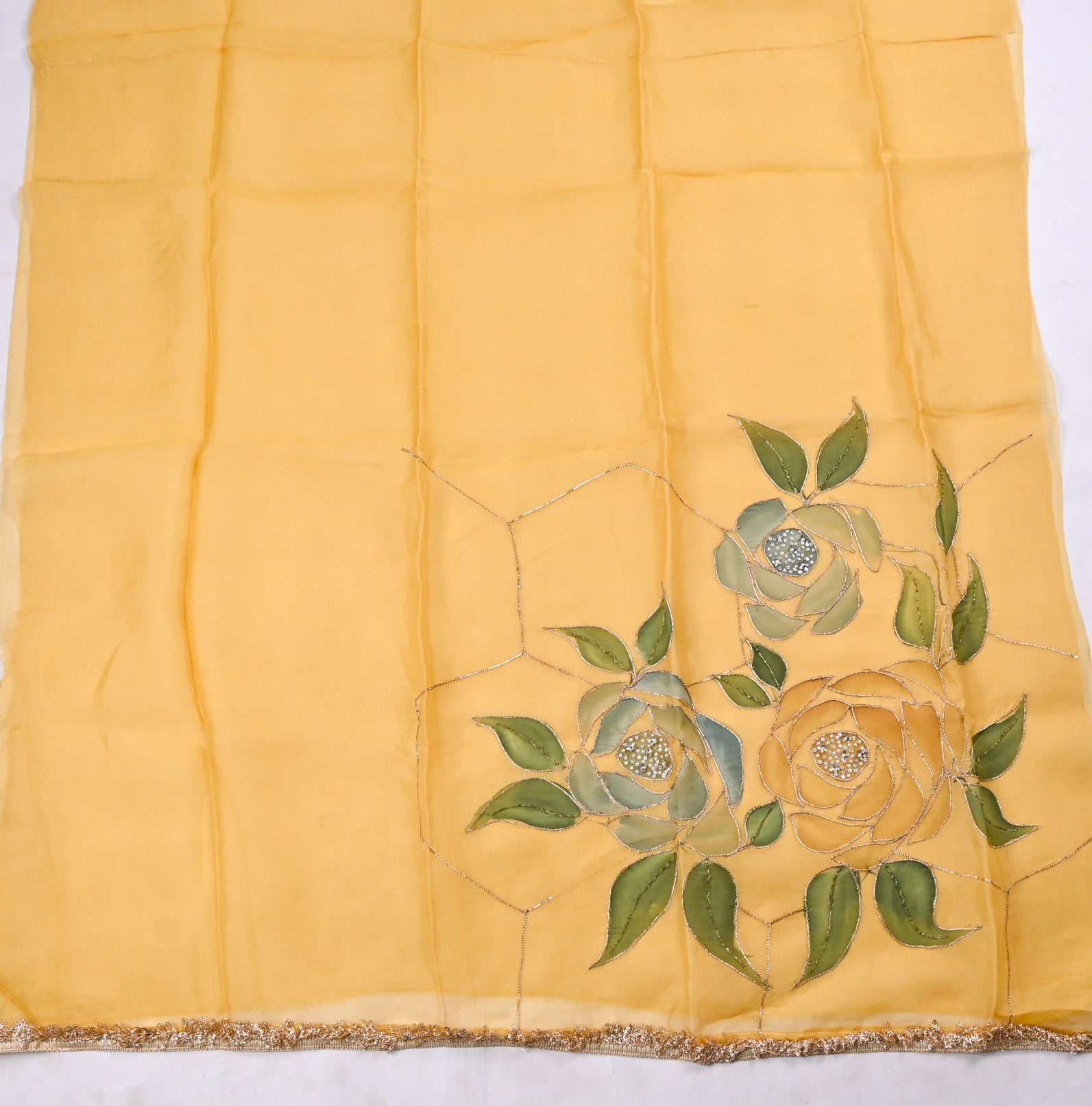 Organza Yellow Unstitched Suit