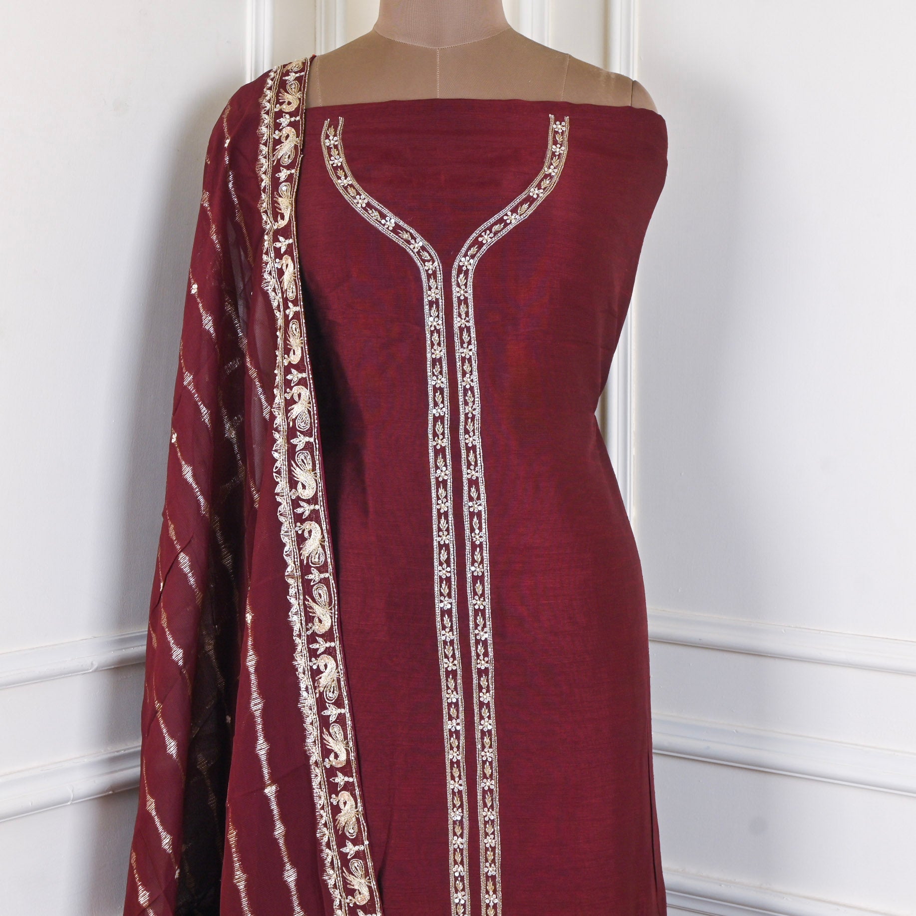 Khadi Brown Unstitched Suit