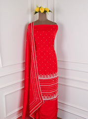 Organza Red Unstitched Suit