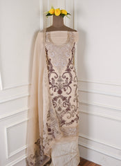 Crush Shimmer Beige Unstitched Suit