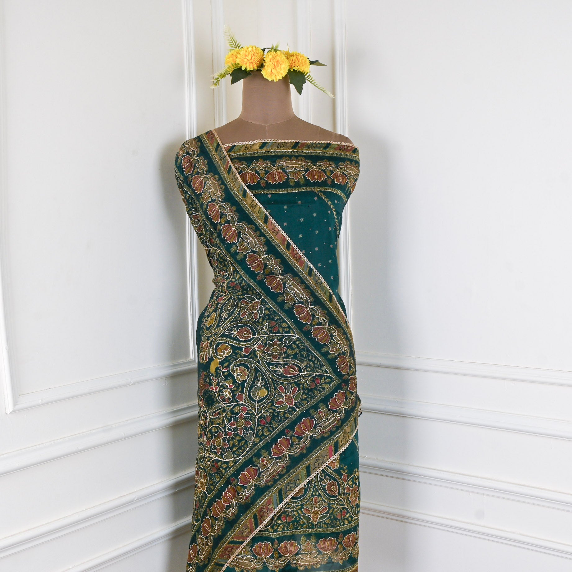 Organza Green Unstitched Suit