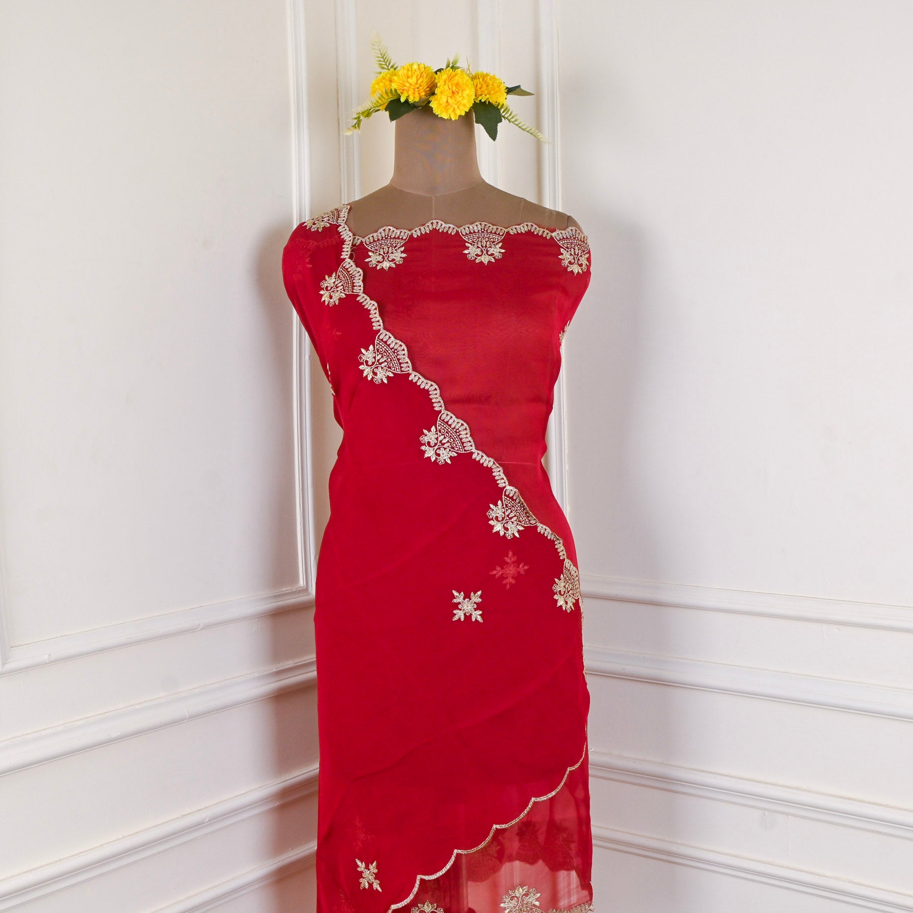 Organza Maroon Unstitched Suit