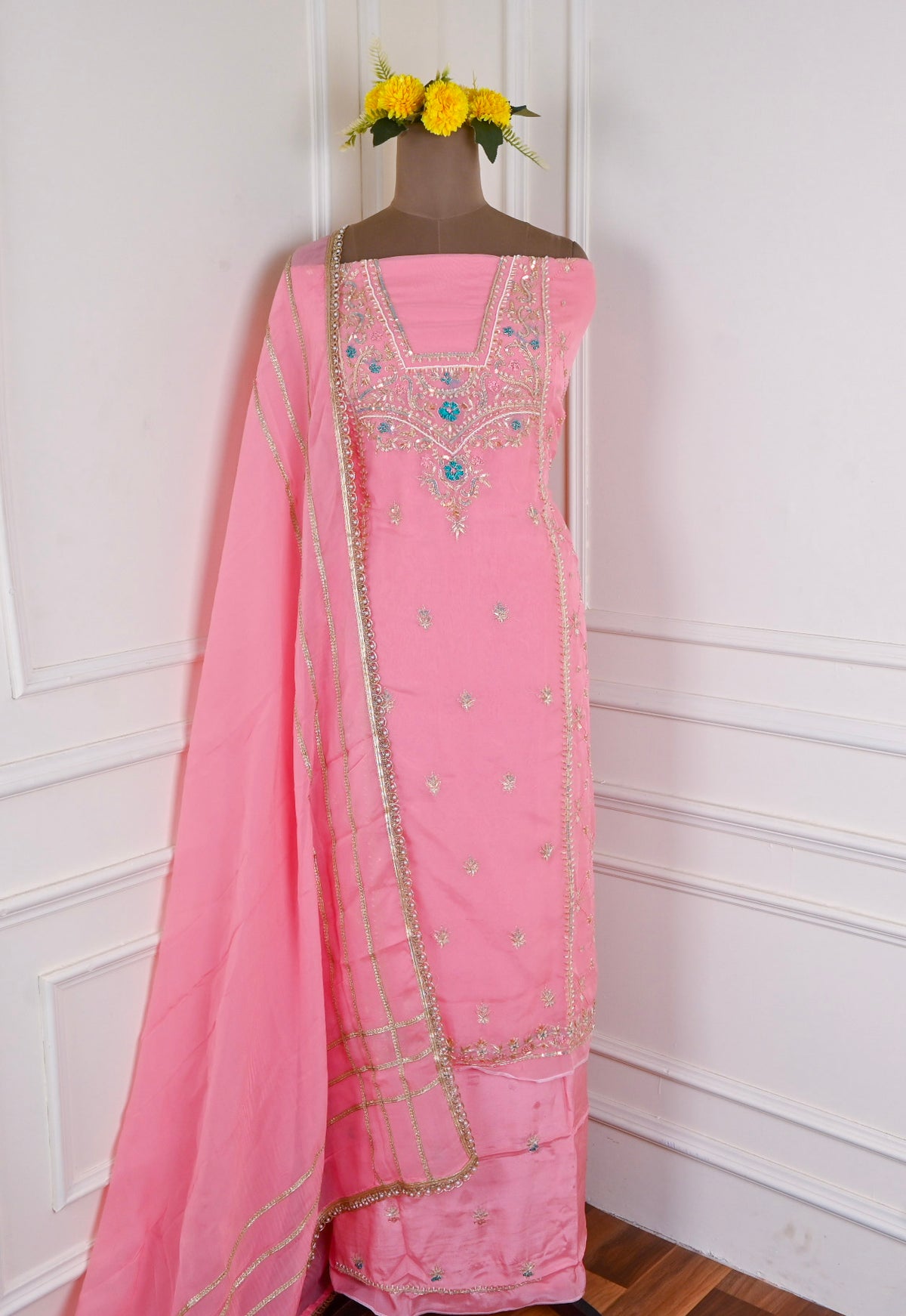 Organza Pink Unstitched Suit