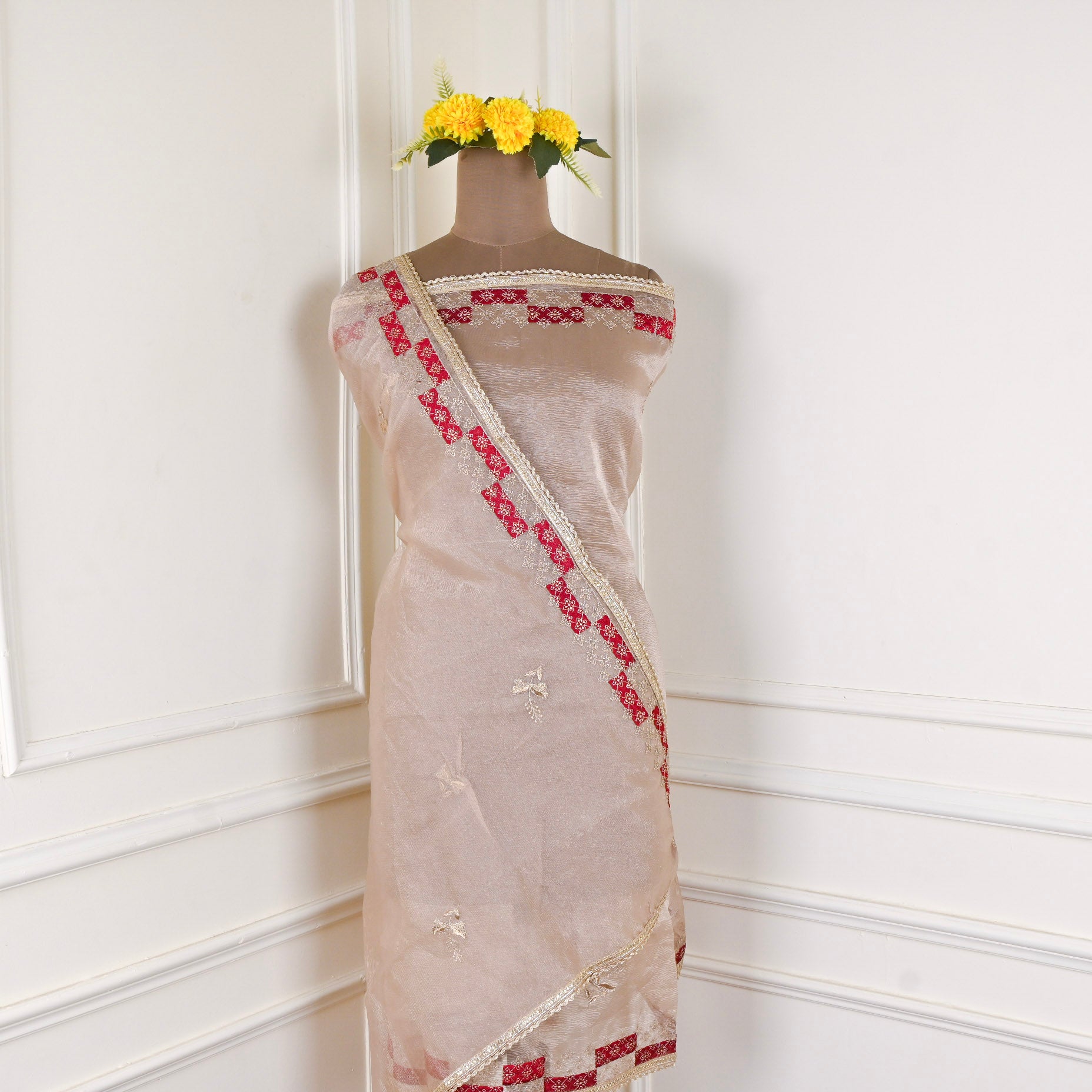 Crush Beige Red Unstitched Suit