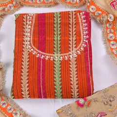 Khaddar Orange Unstitched Suit