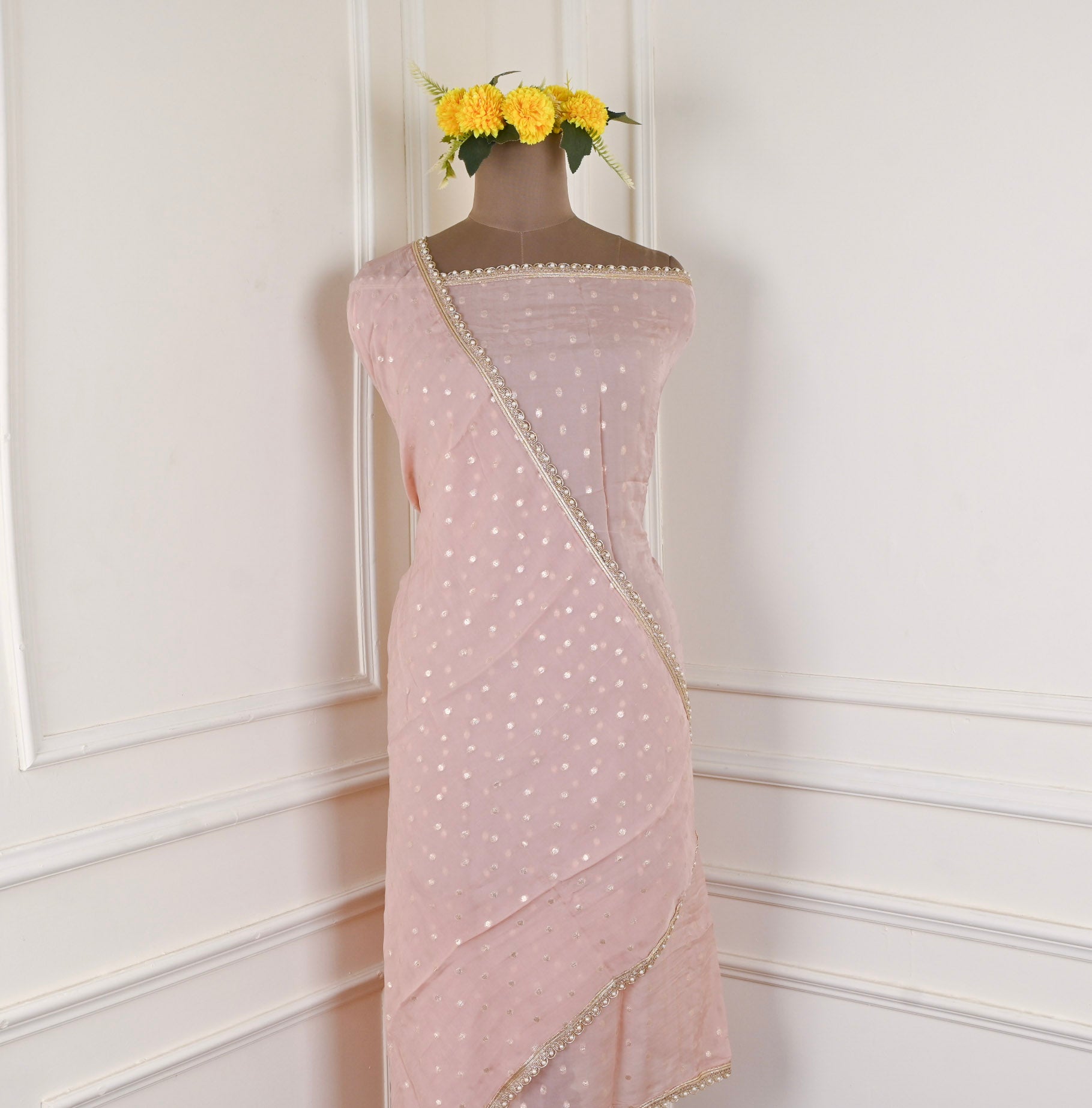 Banarasi Silk Pink Unstitched Suit