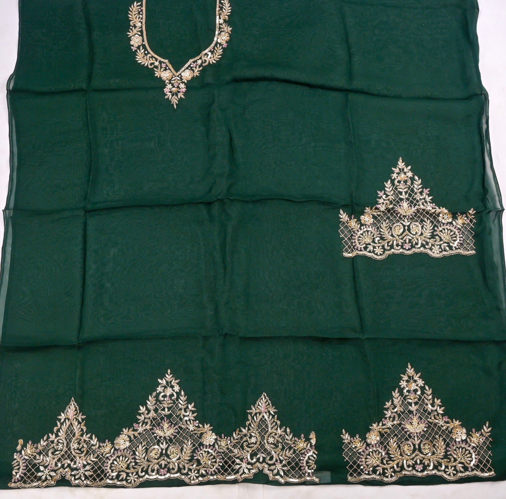Organza Green Unstitched Suit