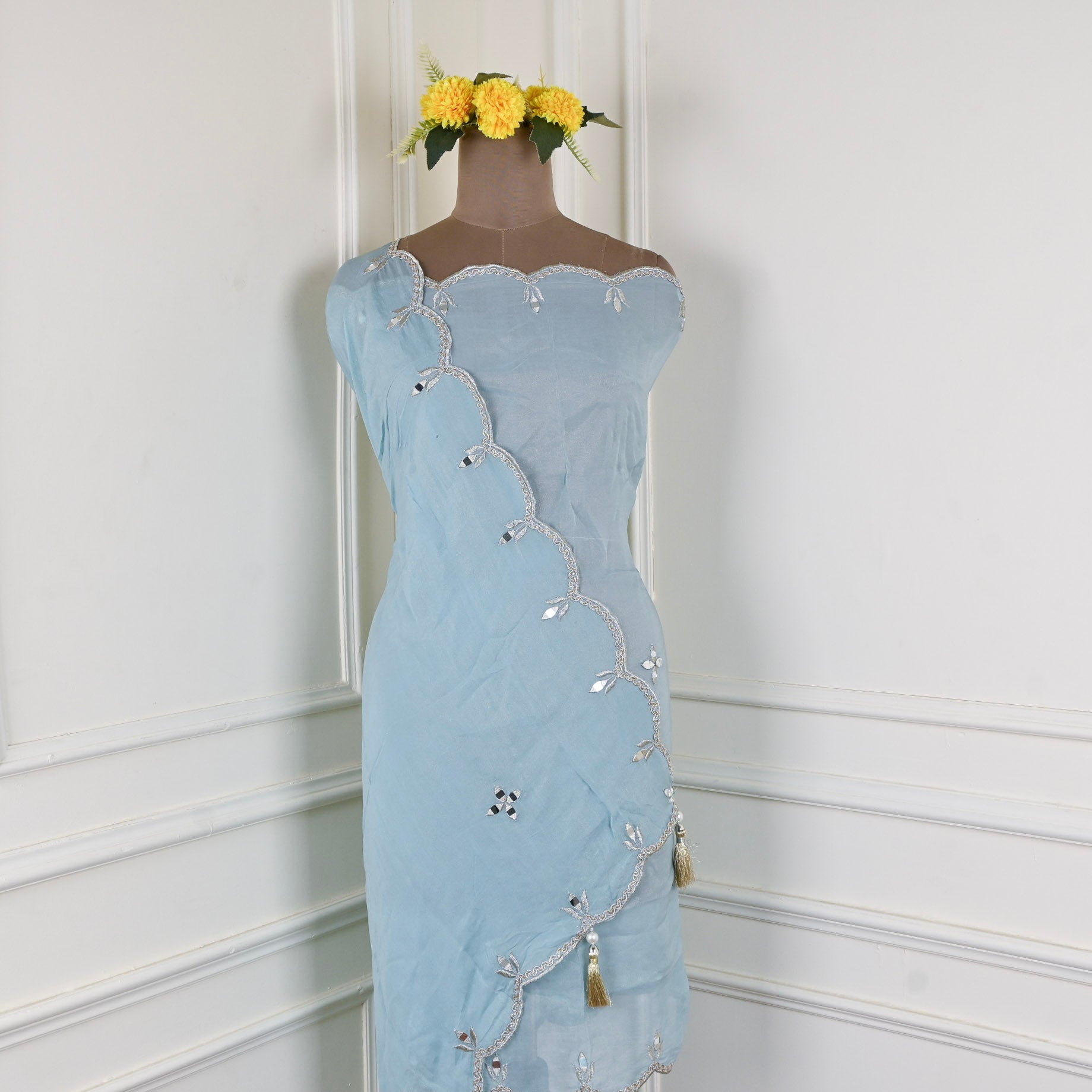 Glass Organza Sky Blue Unstitched Suit