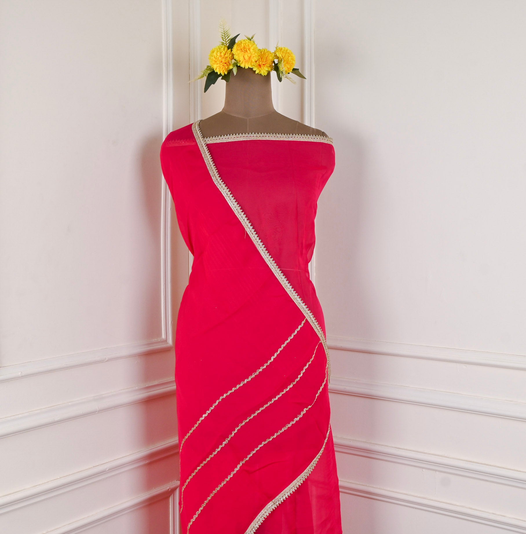 Organza Red Unstitched Suit