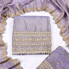 Shimmer Mauve Grey Unstitched Lehenga Suit