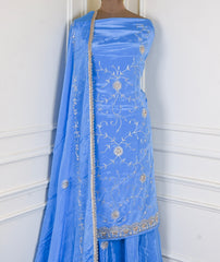Crepe Sky Blue Lehenga Suit