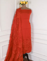 Organza Rust Unstitched Suit