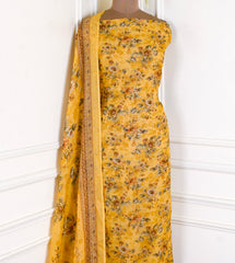 Kashmiri Cotton Check Yellow Unstitched Suit