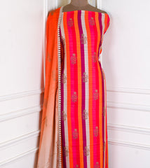 Soft Tussar Silk Orange Unstitched Suit