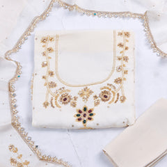 Organza White Unstitched Suit