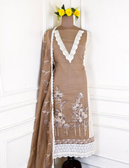 Mul Chanderi  Brown Unstitched Suit