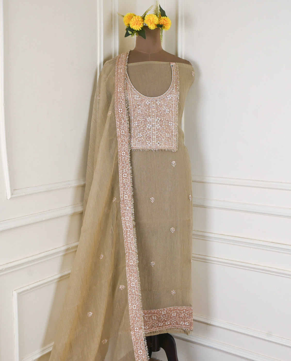 Crush Beige Unstitched Suit