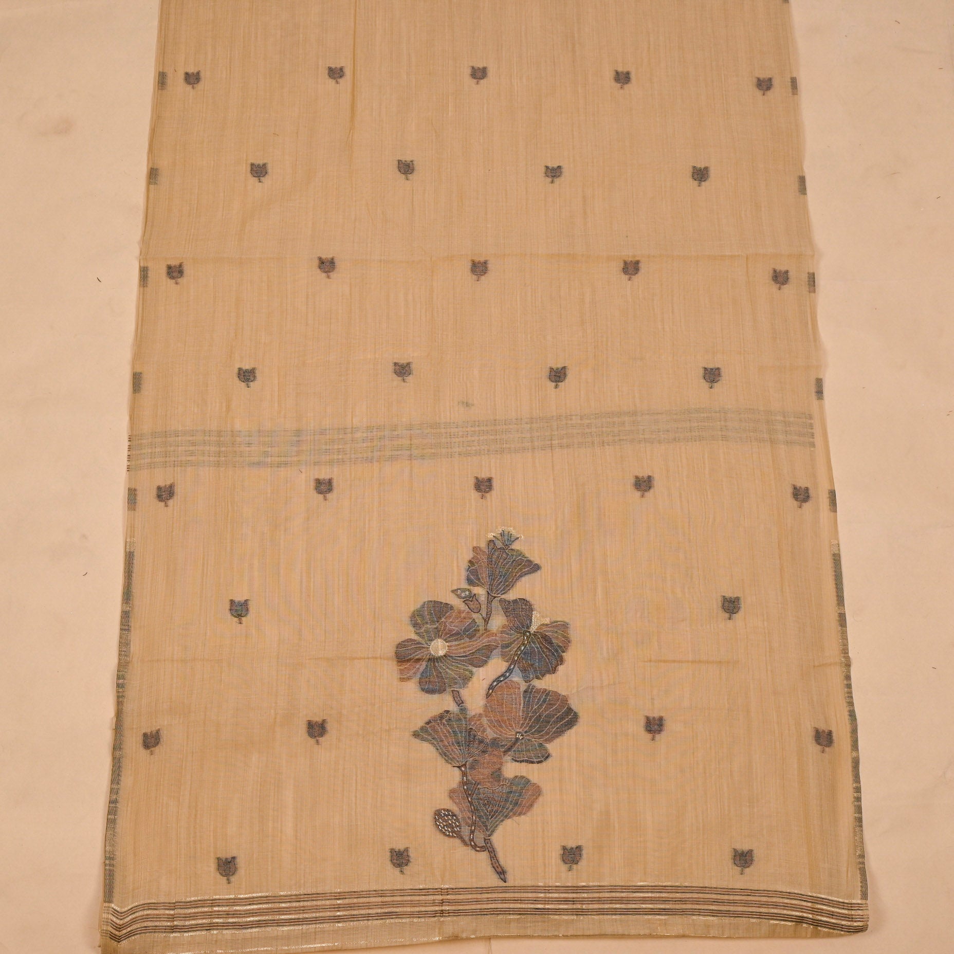 Jamdani Cotton Beige Unstitched Suit