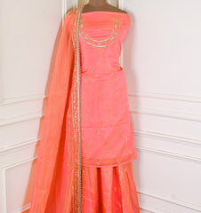 Shimmer Peach Unstitched Lehenga Suit