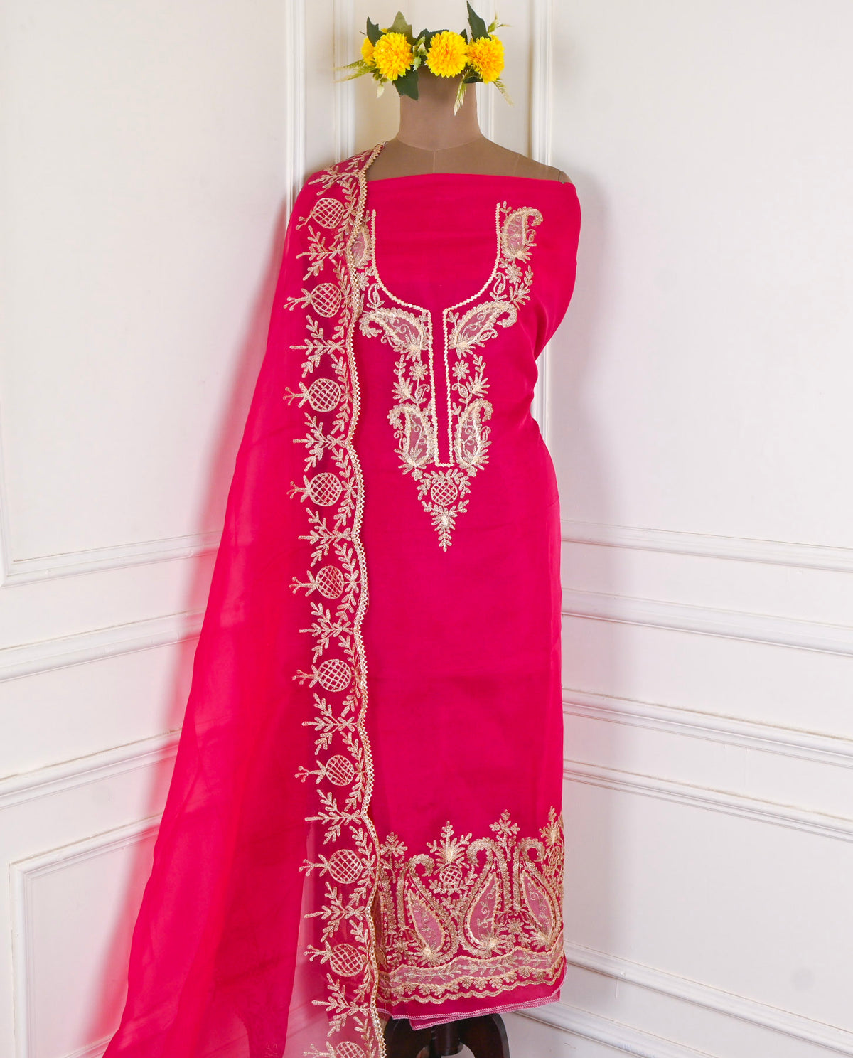 Organza Pink Unstitched Suit