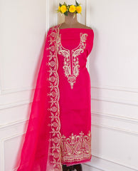 Organza Pink Unstitched Suit