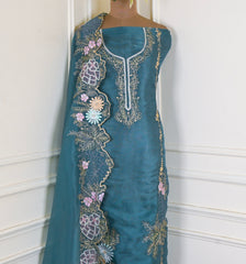 Organza Blue Unstitched Suit